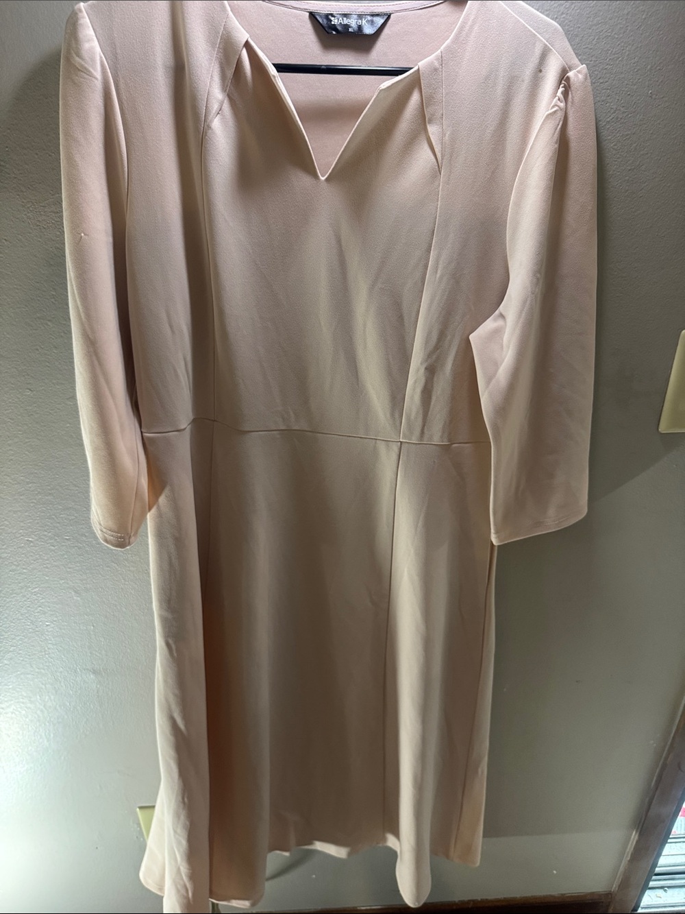 Allegra K Soft Blush V-Notch Midi Dress